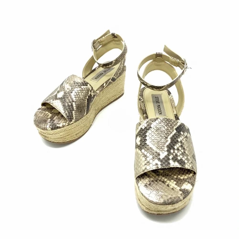 Steve Madden Beige Snake-Print Espadrille Platform Sandals